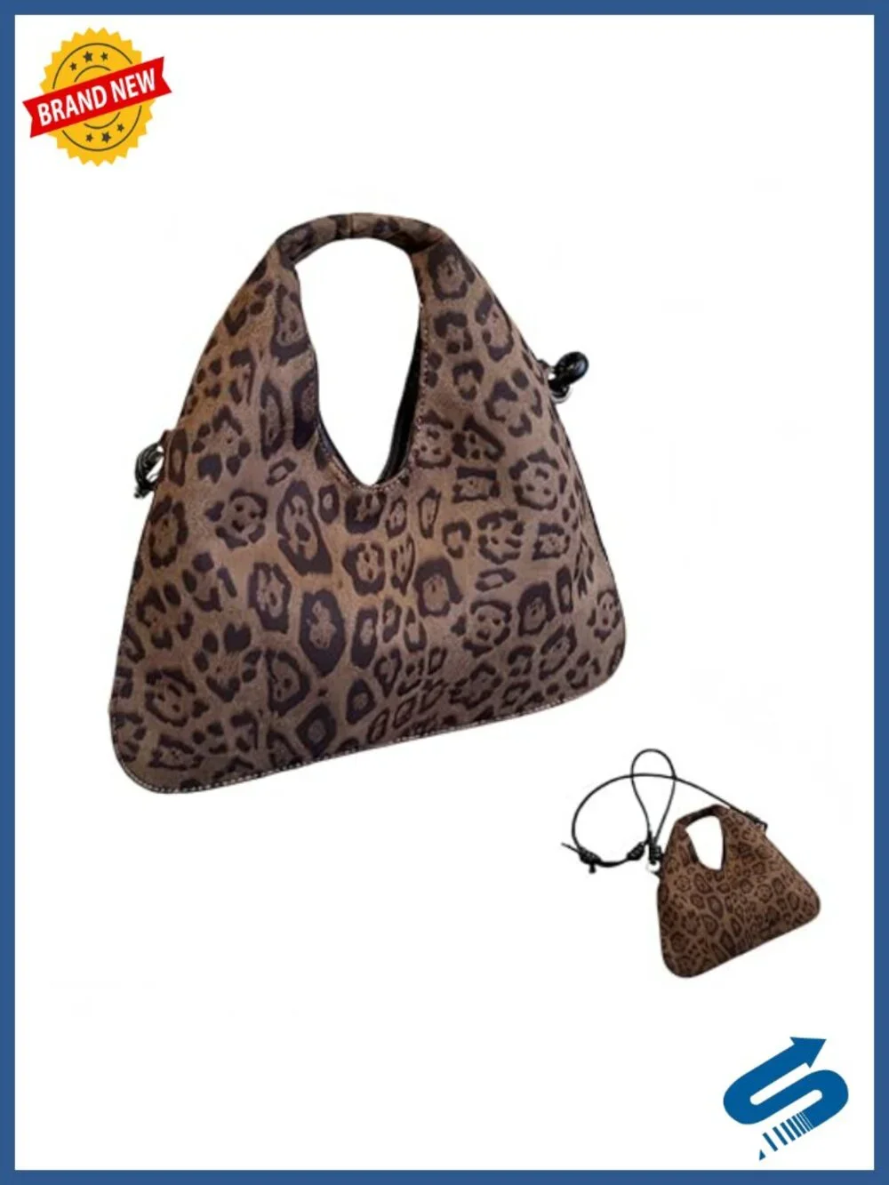 Suede Leopard Print Hobo Shoulder Bag with Adjustable Strap